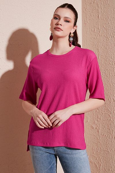 Lela Crew Neck Slit Detailed Wrapped Fabric Blouse BLUZ5865365