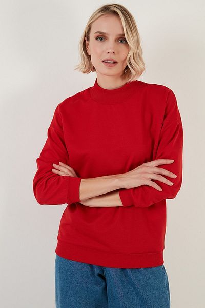 Lela Stand Collar Basic Cotton Knitted Sweat - 5863323