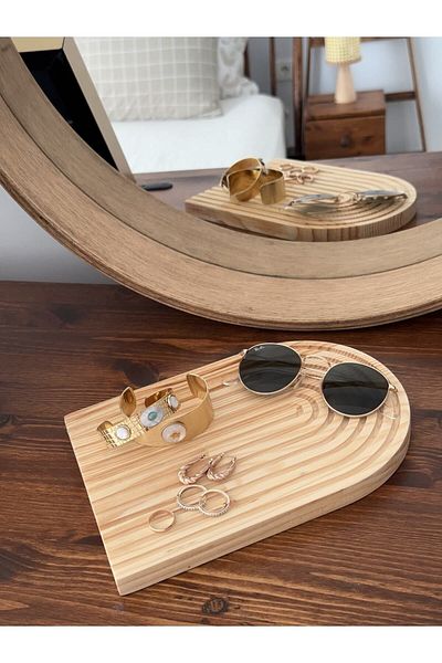 mübish Presentation Tray Wooden Carved Half Rainbow Decorative Tray Presentation Tray Wooden Stand