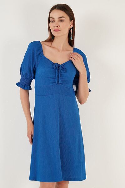 Lela Crinkle Gathered V-Neck Sleeves Gipe Dress Dress 5865034