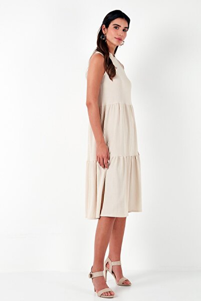 Lela Regular Fit Kolsuz Midi Elbise  ELBİSE 5865658