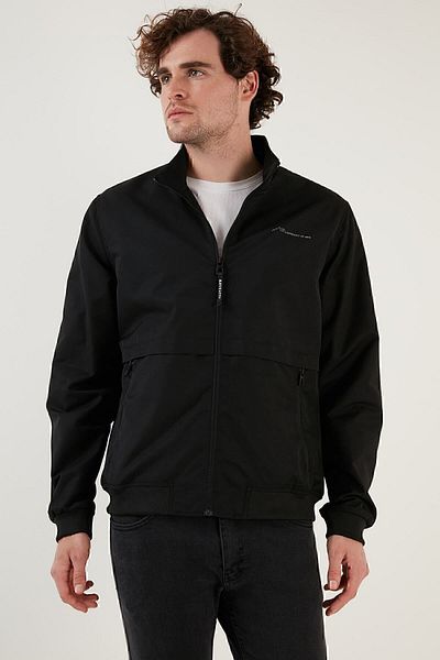 Buratti Men's BLACK Stand Collar Pocket Zipper Coat 497UCHE