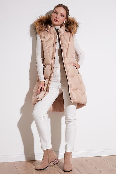 Lela Removable Hooded Regular Fit Puffer Vest with Faux Fur Collar 64789823