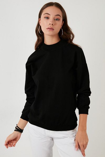 Lela Stand Collar Basic Cotton Knitted Sweat - 5863323