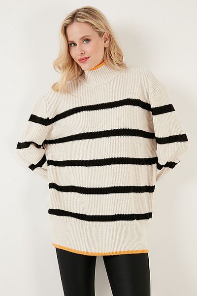 Lela Pulover tricotat cu mâneci largi, cu gât țesut în dungi PULL 4615144