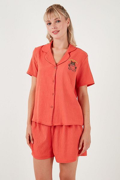 Lela Shirt Collar and Elastic Waist Shorts Pajamas Set - Short Sleeve PYJAMAS SET 611PT00065