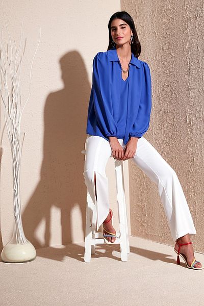 Lela Regular Fit V-Neck Balloon Sleeve Blouse BLUZ 611BZ0353