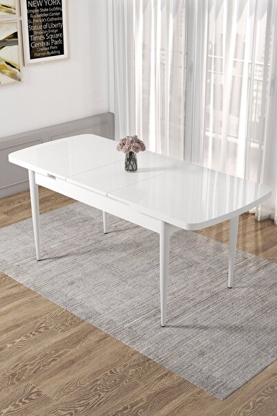 Canisa Jul Serisi 80x132 Açılabilir Beyaz Yemek Odası Takımı 4 Kazayağı Sandalye Ve 1 Bench