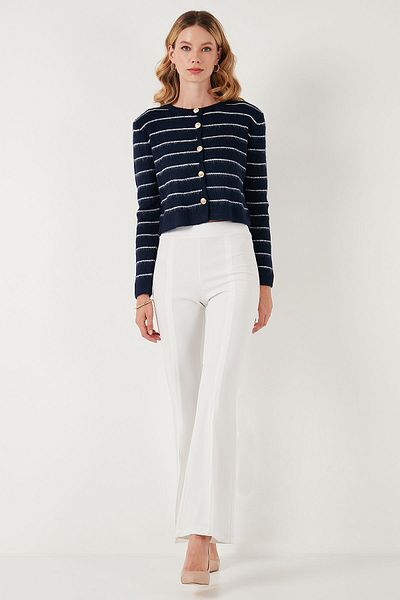Lela Soft Textured Striped Crop Knitwear Cardigan - Standard Fit Cardigan 4615551