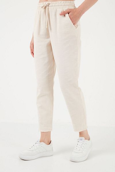 Lela Cotton Waist-Tied High Waist Linen Look Short Leg Trousers PANTS 668YP5134
