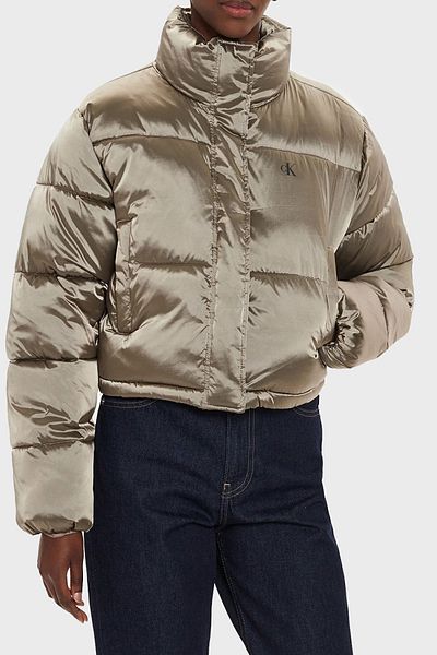 Calvin Klein Glossy Satin Crop Puffer Jacket - with Logo, J20J 224124 Pav