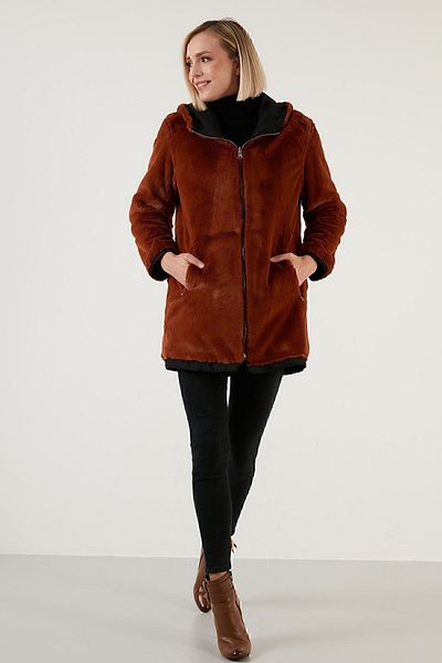 Lela Double Sided Regular Fit Faux Fur Inside Pocket Coat Women's Coat 6238067