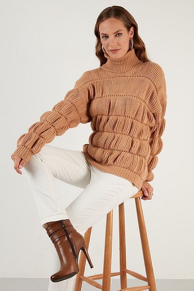 Lela Turtleneck Gathered Knitted Sweater Women's Sweater 4616108