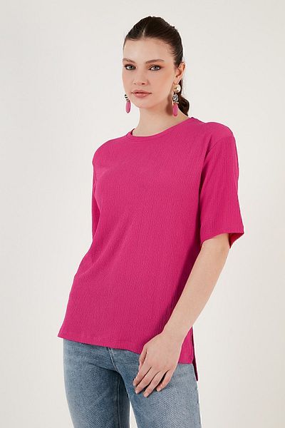 Lela Crew Neck Slit Detailed Wrapped Fabric Blouse BLUZ5865365