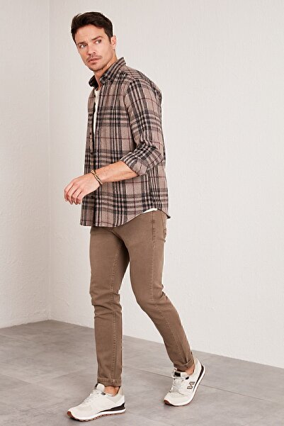 Buratti Καρό μακρυμάνικο Slim Fit Χειμερινό πουκάμισο Ανδρικό πουκάμισο Cf21w112844