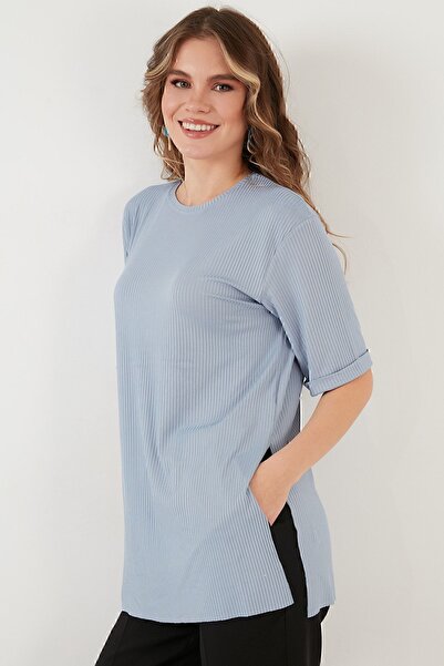 Lela Oversize Bisiklet Yaka Yırtmaç Detaylı Bluz  5863683