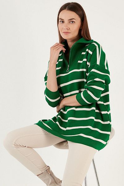 Lela Striped Half Zipper Oversize Knitwear Sweater SWEATER 4616080