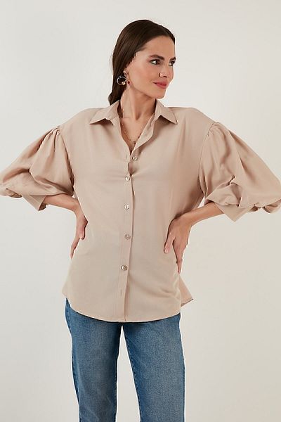 Lela قميص قطني منسوج بأكمام كبيرة الحجم 6234783