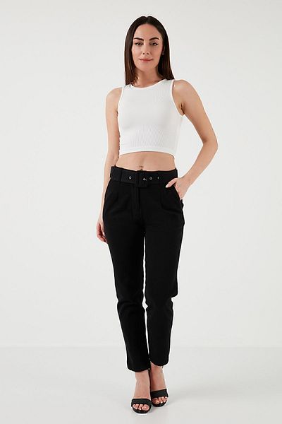 Lela Cotton Regular Waist Regular Fit Belted Trousers PANTS 668YP4152