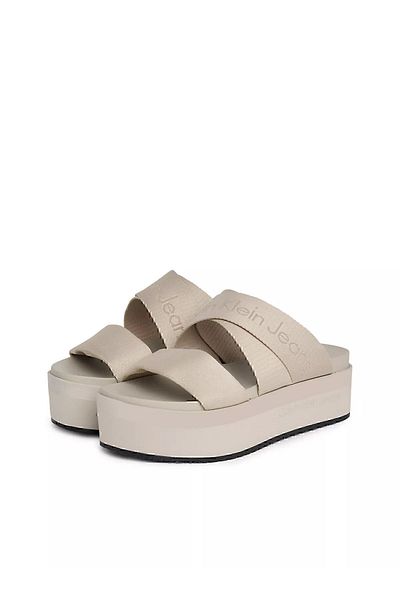 Calvin Klein Women's High Heeled Comfortable Logo Beige Sandals YW0YW01361-ACF