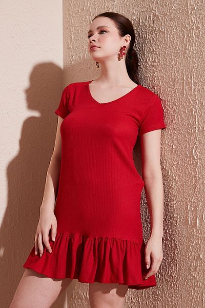 Lela Regular Fit Ruffled V-Neck Wrap Mini Dress Dress 5865071