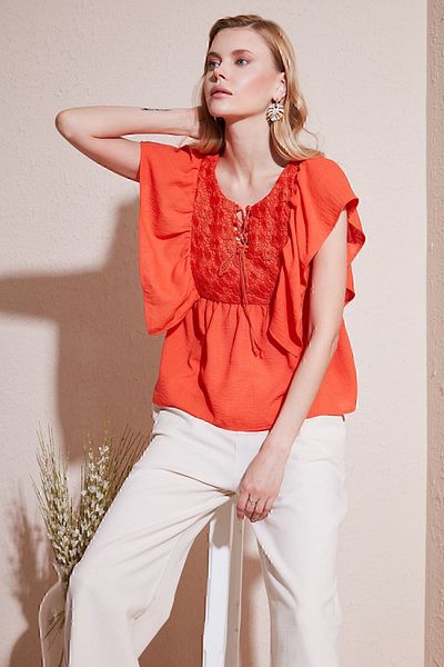 Lela Front Tie Flounce Regular Fit Blouse - BLUZ 611FB20064