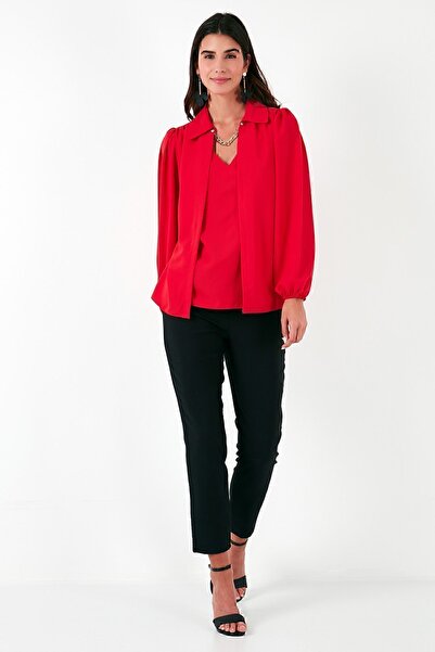 Lela Regular Fit V-Neck Balloon Sleeve Blouse BLUZ 611BZ0353