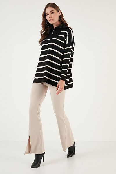 Lela Striped Half Zipper Oversize Knitwear Sweater SWEATER 4616080