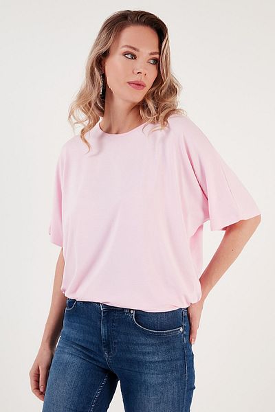 Lela Crew Neck Oversize Stretchy Textured Blouse BLUZ5864528