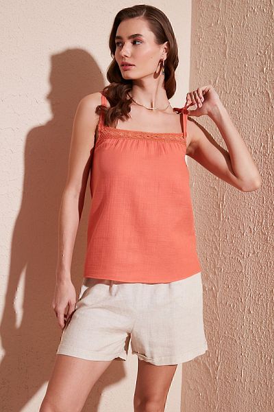 Lela Cotton Regular Fit Rope Strap Blouse BLUZ 611BZ0299