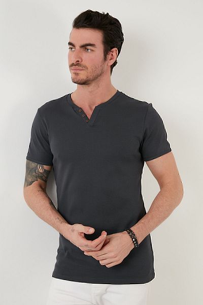 Buratti Tricou slim din bumbac cu decolteu în V Tricou bărbați 5902122