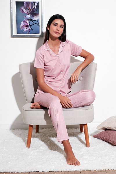 Lela Regular Fit Shirt Collar Short Sleeve Pajamas Set PYJAMAS SET65780124