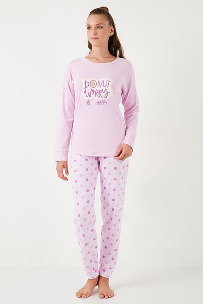 Lela Crew Neck Patterned Pajama Set - Standard Fit Stretch Pajama Set 6095700