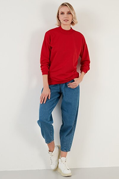 Lela Sweat tricotat de bază din bumbac cu guler vertical - 5863323