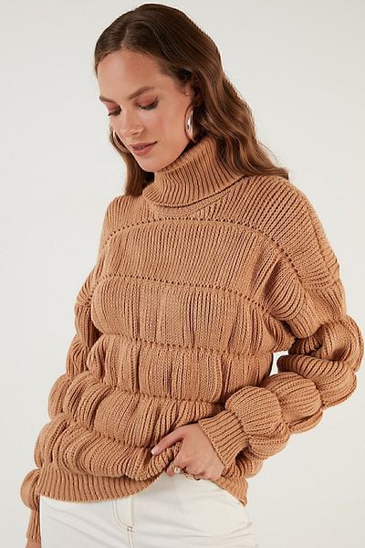 Lela Turtleneck Gathered Knitted Sweater Women's Sweater 4616108