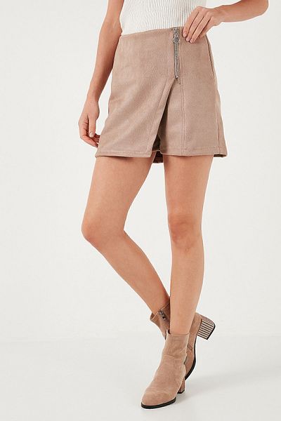 Lela Asymmetric Cut Slim Fit Winter Shorts Skirt - Zipper Detailed 5865969