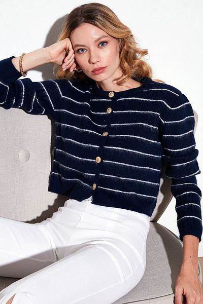 Lela Soft Textured Striped Crop Knitwear Cardigan - Standard Fit Cardigan 4615551