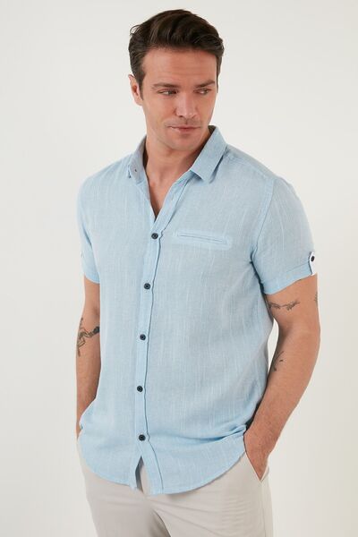 Buratti 100% Cotton Linen Look Slim Fit Short Sleeve Shirt Men's Shirt Cf21s111766