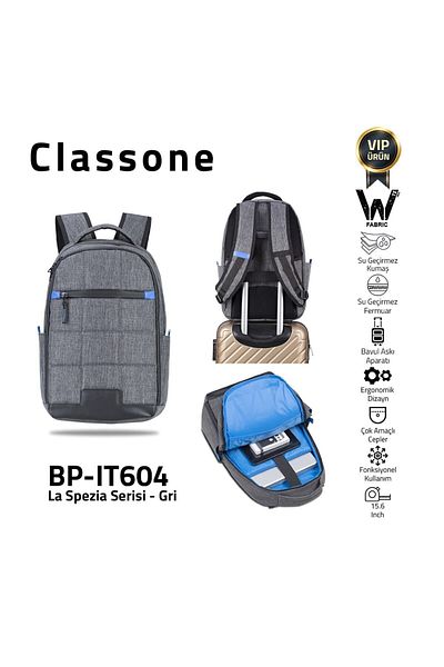 Classone Bp-ıt604 La Spezia Series 15.6"wtxpro Waterproof Fabric And Zipper Laptop Backpack-grey