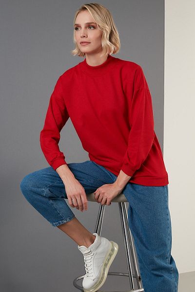 Lela Stand Collar Basic Cotton Knitted Sweat - 5863323