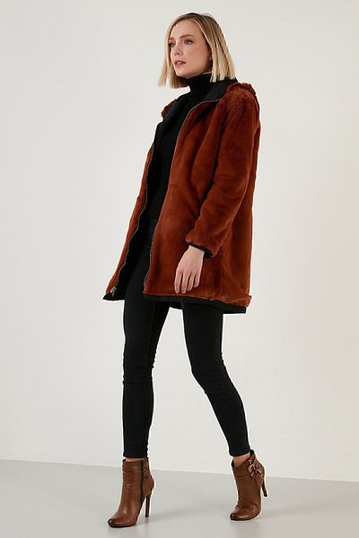 Lela Double Sided Regular Fit Faux Fur Inside Pocket Coat Women's Coat 6238067
