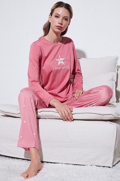 Lela Patterned Crew Neck Regular Fit Pajama Set - 65719102
