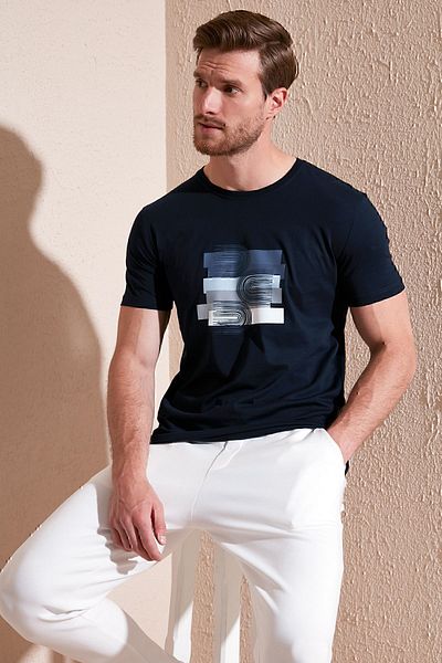 Buratti Мъжка памучна тениска с кръгло деколте - 646R8010