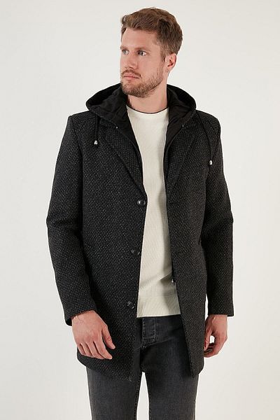 Buratti Ανδρικό παλτό με αποσπώμενη κουκούλα Melted Slim Fit Stamp Coat 5841013