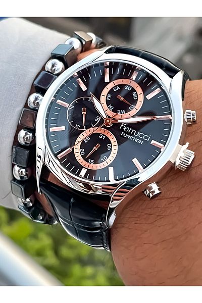 Ferrucci Waterproof Steel Case Watch Bracelet with Stopwatch and Functional