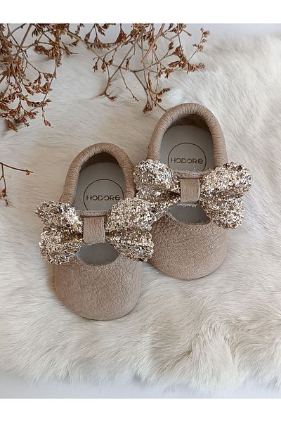 Hodore Alice Stoned Milk Brown Genuine Leather Baby Loafer Booties