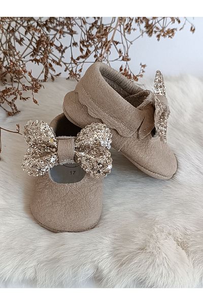 Hodore Alice Stoned Milk Brown Genuine Leather Baby Loafer Booties