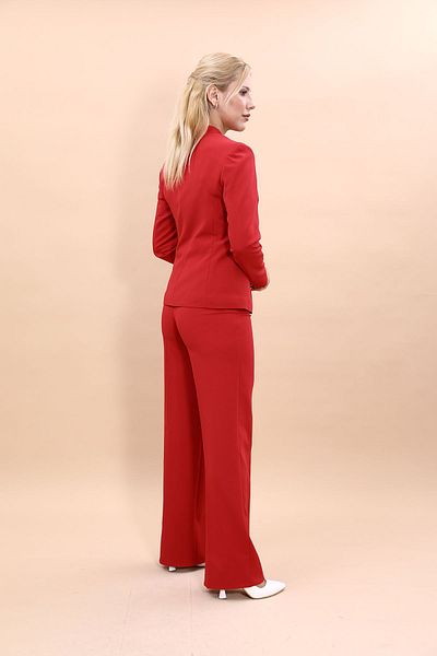 ÖNDER ÖZSOY Collarless Single Button Jacket & Wide Leg Pants Set-Red