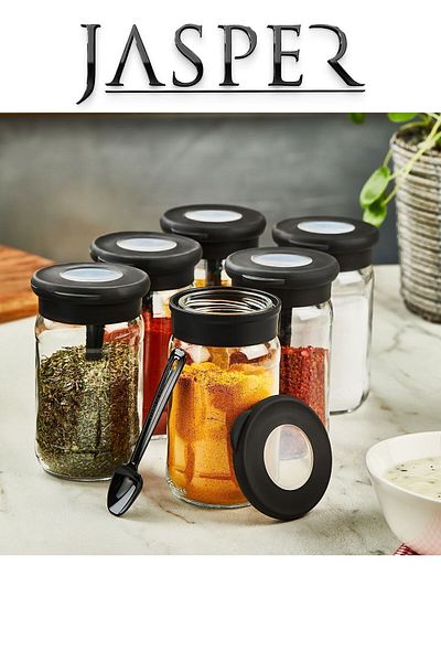 JASPER Jpr-0106 6 Pieces 380ml Glass Salt Bowl with Spoon Pepper Shakers Spice Bowl Set