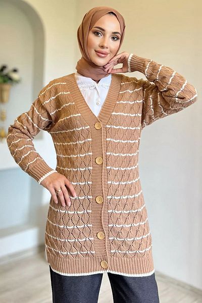 jldkids Ριγέ Μπισκότο Hijab Γυναικεία Πλεκτή Ζακέτα
